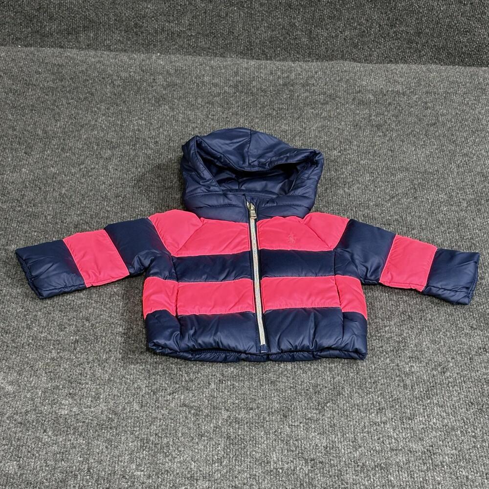 Ralph Lauren Jacket Infant Girls 6M Pink Navy Striped Hooded Down Puffer Winter